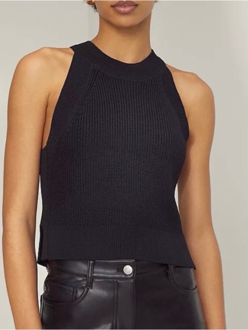 Aritzia Wilfred Crevier Knit Tank Top Black Ribbed High Neck Sleeveless Size S